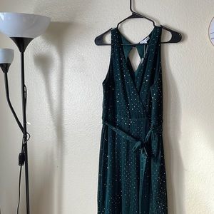 Emerald green wedding guest gown
